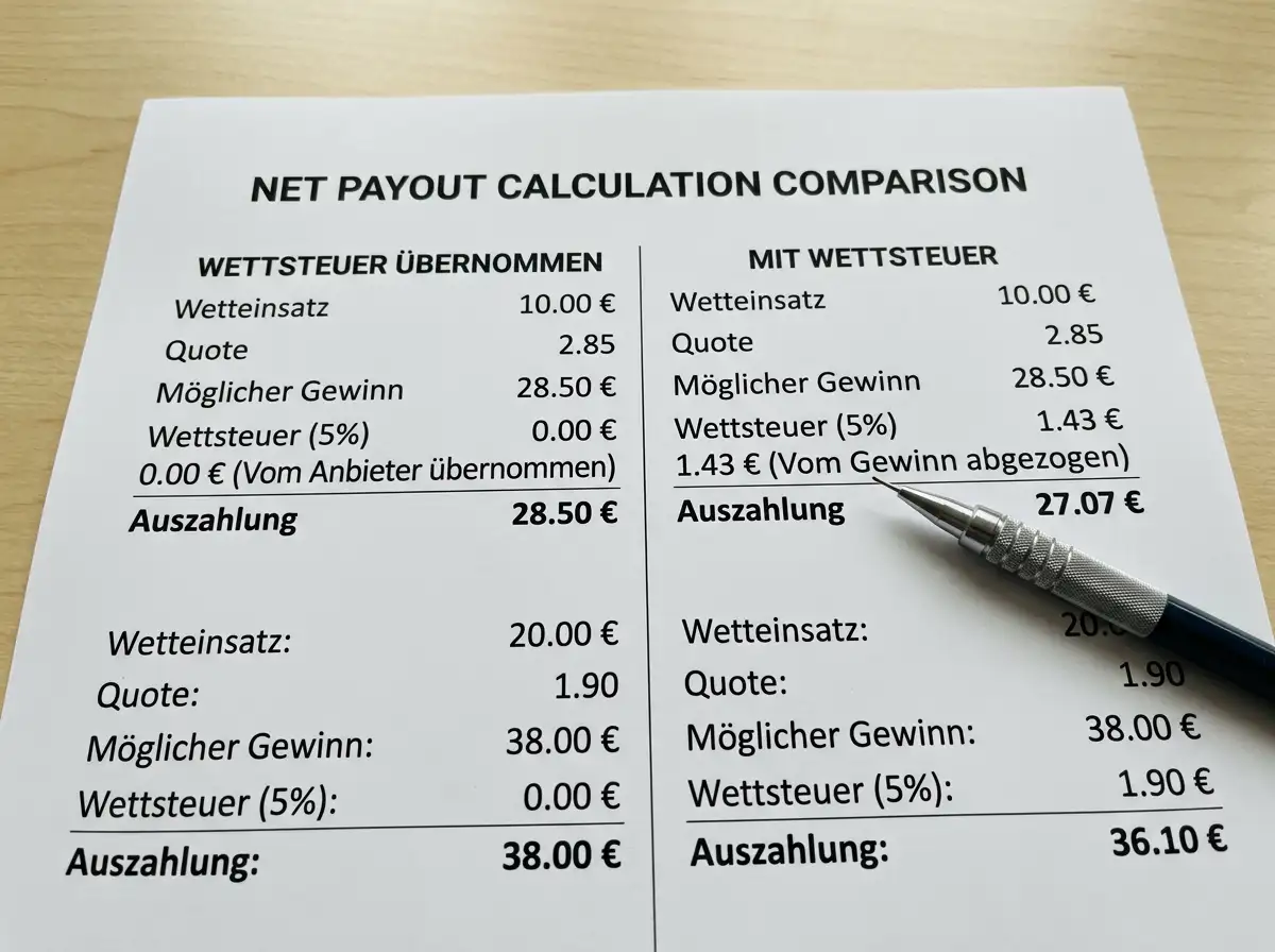 Sportwettensteuer Einfluss auf Tischtennis Kombiwetten Nettorendite – Vergleich Auszahlung mit und ohne Wettsteuerabzug