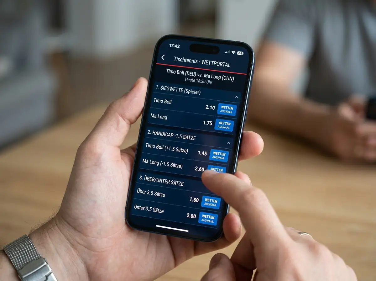 Tischtennis Wettmärkte im Vergleich – Handicap Ueber Unter und Siegwette nebeneinander auf einem mobilen Wettportal